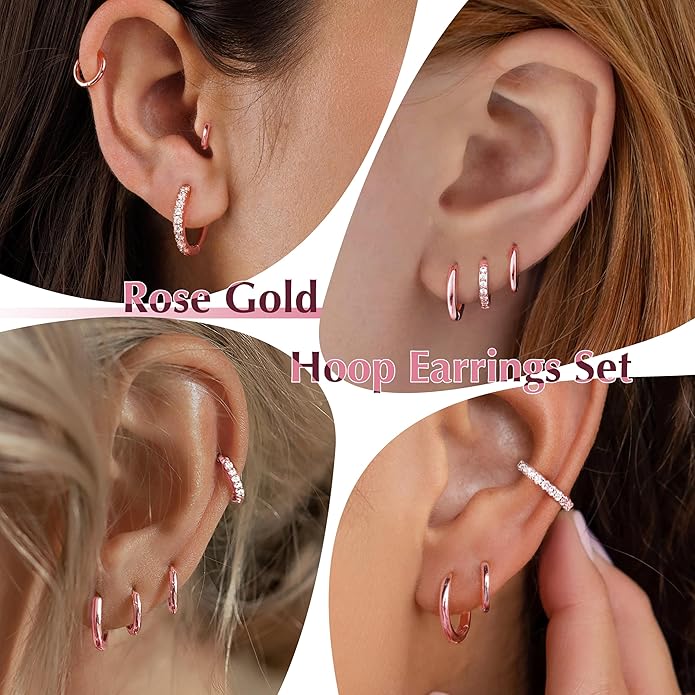 Small Gold Huggie Hoop Earrings Set for Women Men Hypoallergenic 14K Plated Stack Cartilage Earrings, Multiple Piercing Lightweight Mini Thin Cute Dainty Trendy Jewelry Set Christmas Gifts for Women