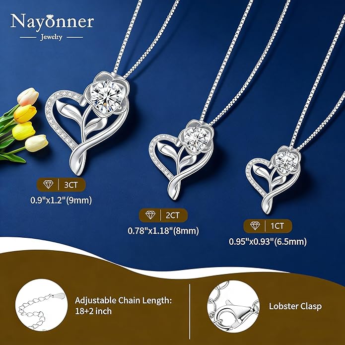 Gorgeous Moissanite Necklaces for Women - Valentine's Day Gifts for Wife Girlfriend, 925 Sterling Silver 1-3CT Moissanite Pendant Jewelry, Wedding Anniversary Birthday Christmas for Mom