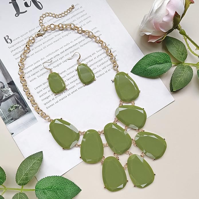 Firstmeet Chunky Bubble Statement Collar Necklace with Earrings for Women
