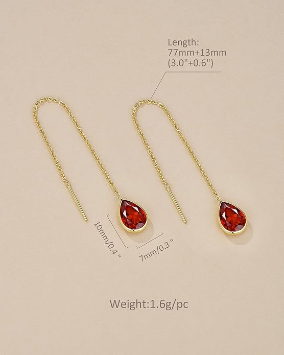 Long Dainty 18K gold plated Threader Chain (Green, Purple) Emerald Purple Dangle Earrings for Women by SNGIA, Minimalist Fashion Statement Trendy Thin Drop Jewelry Gifts