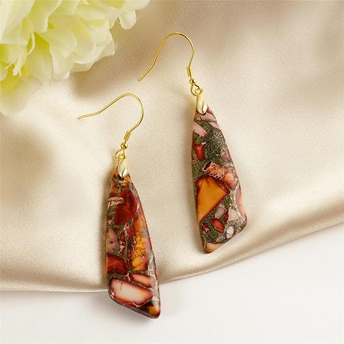 SELOVO Jasper Stone Earrings for Women Trendy Dangle Earrings Fishhook Drop Earrings
