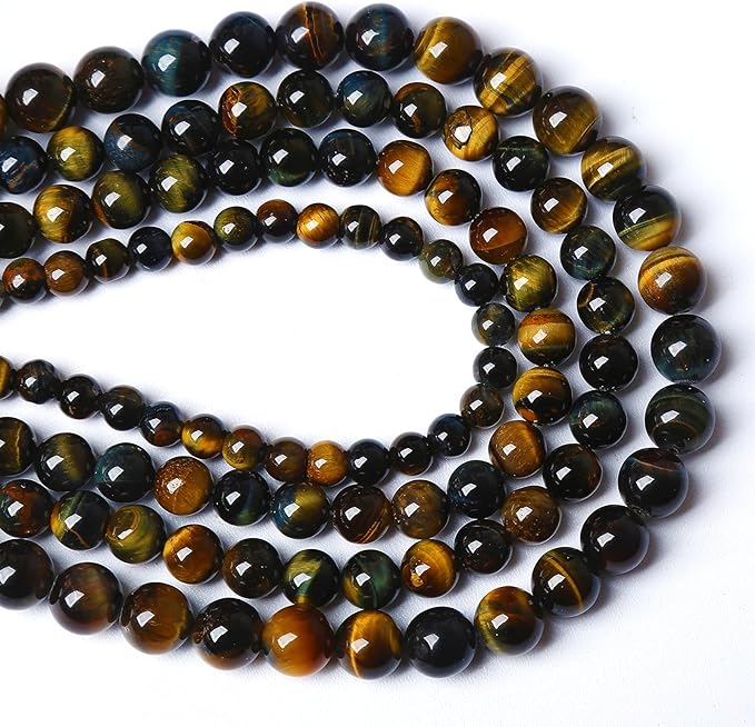 Yellow Blue Tiger Eye Beads Natural Stone Round Loose Beads Energy Gemstone Healing Power for Jewelry Making 12mm 32pcs 15"