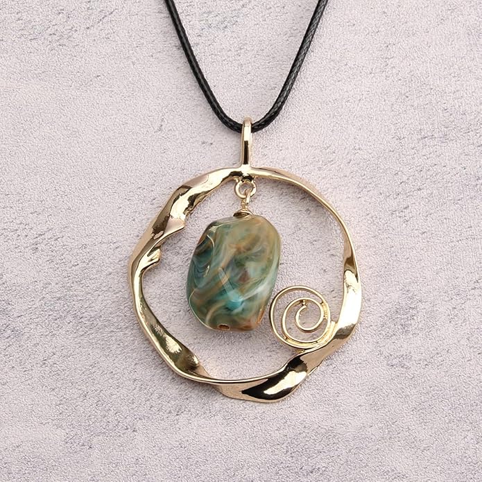 GelConnie Boho Necklaces for Women Vintage Silver Circles Long Pendant Necklace Cowgirl Sweater Necklace Adjustable Leather Choker Necklace for Women