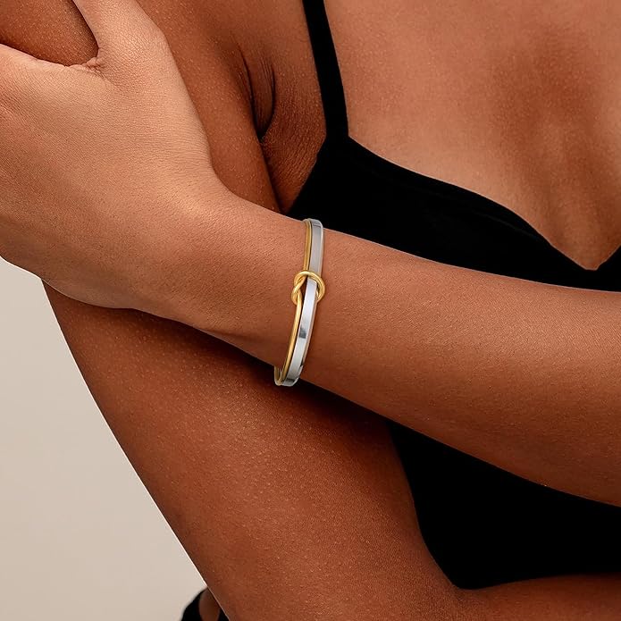Turandoss Gold Knot Bangle Bracelets for Women - Dainty 18K Gold Plated Cuff Bangle Bracelets for Women Trendy Personalized Open Love Knot Bracelet Adjustable Cuff Bracelet Valentine Gifts for Her
