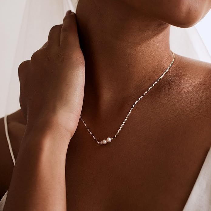 Pearl Necklaces for Women Trendy, 14k Gold Plated Dainty Necklace Simple Pearl Drop Single Charm Pendant Necklace Birthday Wedding Gifts Gold Jewelry for Women