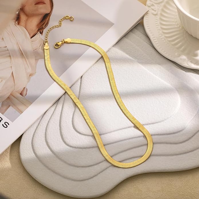 Moodear Gold Necklace for Women Trendy - Chunky Herringbone Paperclip Cuban Link Chain Choker Hypoallergenic Trendy Necklaces for Women Non Tarnish Jewelry Gifts