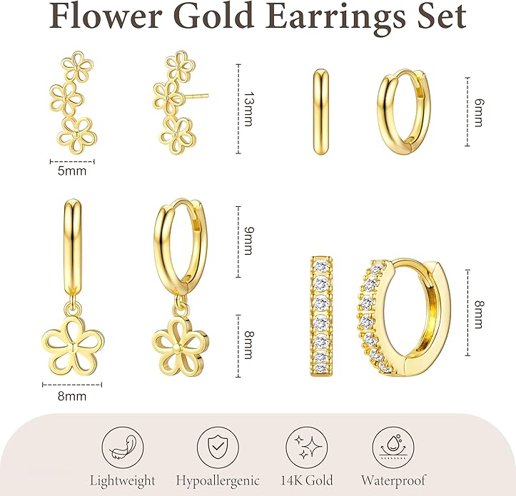 Small Gold Huggie Hoop Earrings Set for Women Men Hypoallergenic 14K Plated Stack Cartilage Earrings, Multiple Piercing Lightweight Mini Thin Cute Dainty Trendy Jewelry Set Christmas Gifts for Women