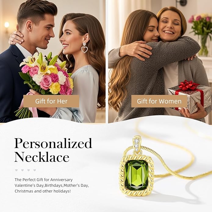 Valentine's Day Gifts for Her-18K Gold Plated Dainty Square Crystal Birthstone Necklace,Gold Jewelry for Women,Anniversary Birthday Gifts for Women Her Wife Girlfriend Mom Womens Necklace Jewelry