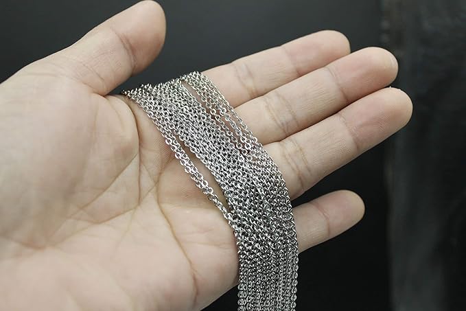 Wholesale 12 PCS Genuine Stainless Steel Fine Cable Chain Necklace Chains Bulk for Jewelry Making 18-30 Inches (30 Inch(2MM))