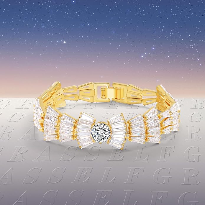 14K Gold Plated Women’s Tennis Bracelet – Sleek CZ Line Bracelet, Fits 6.0"–7.2" Wrist – Sparkly Everyday Jewelry Gift, Contemporary Tennis Bracelets for Women