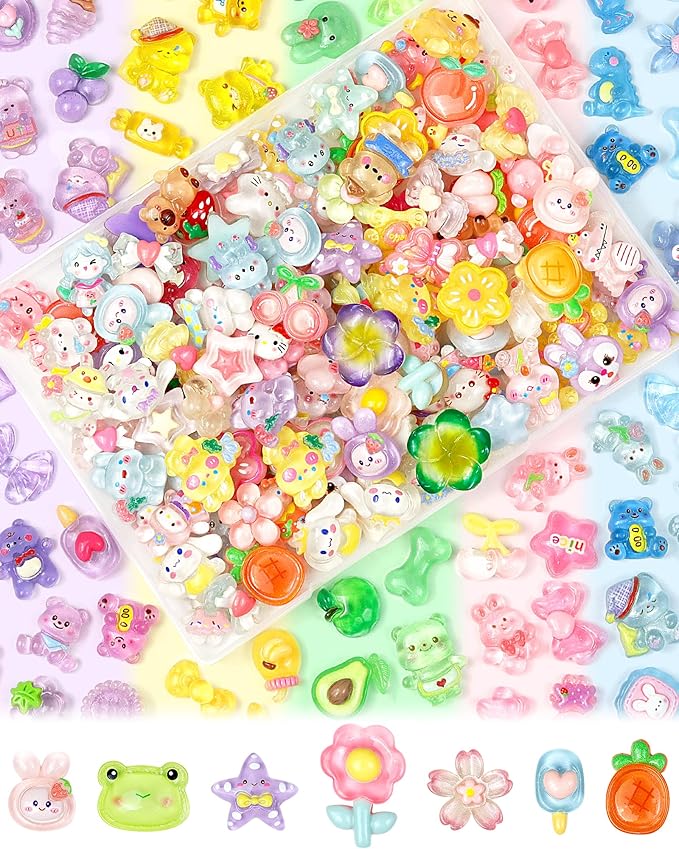 100PCS FIVEIZERO Cute Slime Charms Bulk Set – Kawaii Flatback Resin Charms for Crafts, Mini Decoden Acrylic Embellishments for Phone Junk Cases, Scrapbooking & DIY Decoration (Multicolor)
