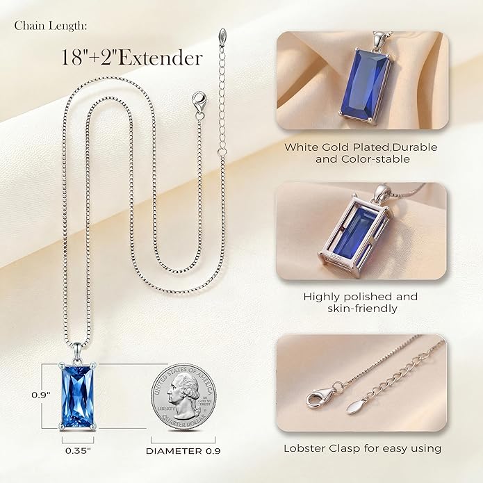 Minimalist Square 8mm×16mm Birthstone Sterling Silver Necklace - Hypoallergenic, Lightweight, Gift for Her