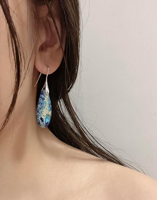 SELOVO Stone Fishhook Dangle Drop Earrings Statement Earrings for Women Stone
