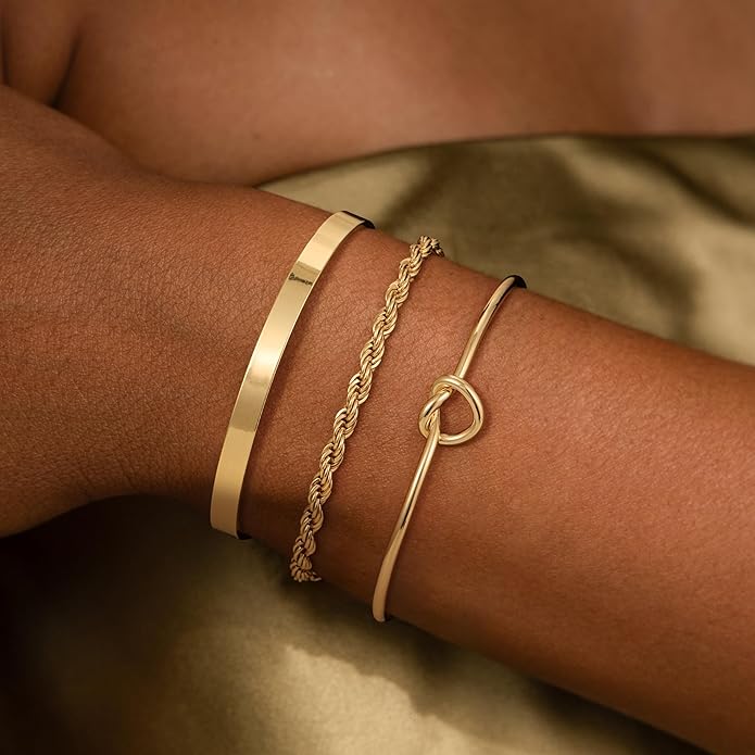 Gold Bangle Bracelets for Women, Non Tarnish Dainty 14K Gold Plated Cuff Bracelets Stackable for Women,Waterproof Bracelet Stack Gold Jewelry Gifts Trendy Adjustable Accessories