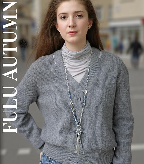 FULU AUTUMN Long Necklaces for Women Trendy Long Chunky Beaded Necklace Boho Fashion Costume Jewelry Mothers Day Gifts for Her