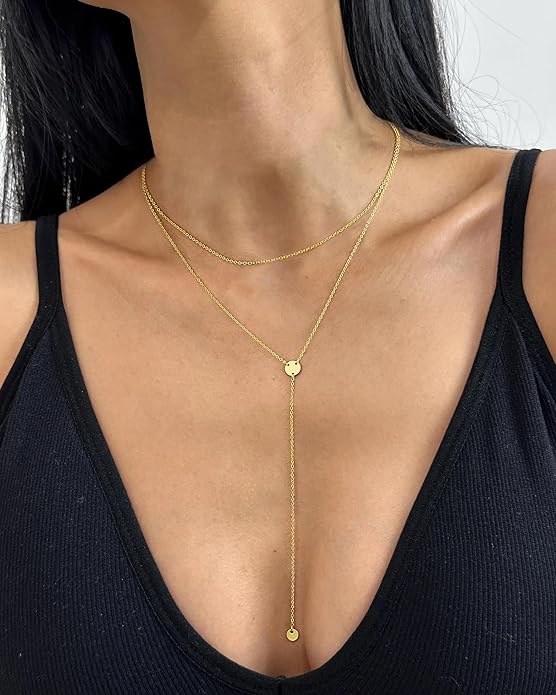 Yoosteel Long 14K-Gold-Plated Necklace for Women - Valentines Gifts Dainty Y-Shaped Necklaces Lariat Drop Chain Simple Jewelry Trendy Gift for Women