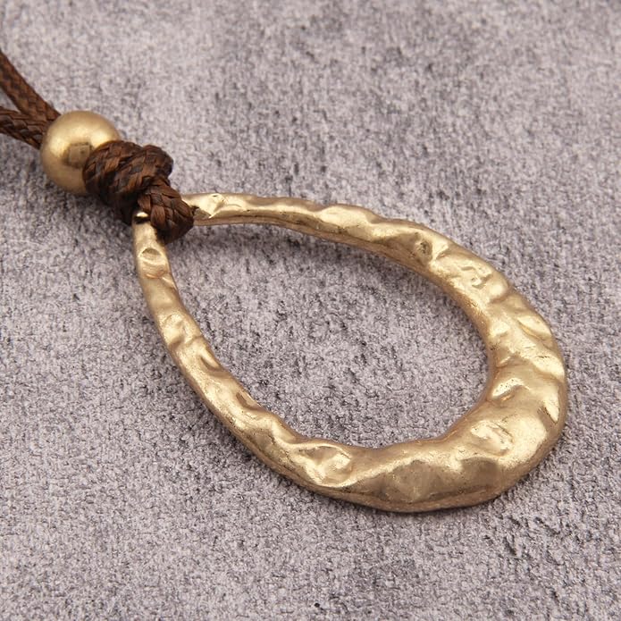 Boho Leather Necklace Women Bohemian Brown Circle Pendant Necklace Choker Long Necklaces for Women Boho Ring Large Pendant