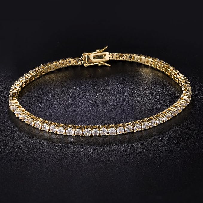 Gemsme 18K Gold Plated 3.0 Cubic Zirconia Classic Tennis Bracelet for Women and Men 6.5 Inch