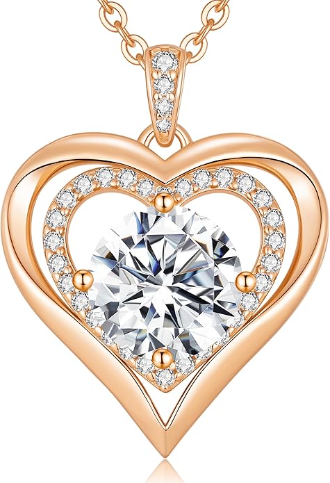 Valentine's Day Gift Moissanite Heart Pendant Necklaces for Women, 925 Sterling Silver Necklace Engraved with 'I LOVE YOU', Ideal Anniversary Birthday Jewelry Gifts for Mom Wife Girlfriend Daughter Her