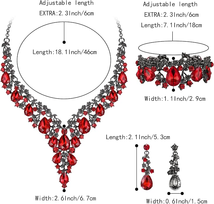 BriLove Women's Wedding Bridal Austrian Crystal Teardrop Flower Cluster Statement Necklace Dangle Earrings Jewelry Set for Party Prom