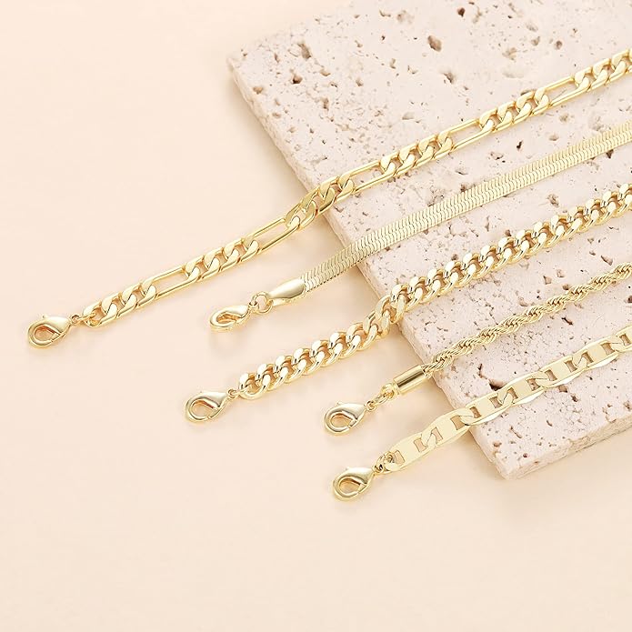 DEARMAY 14K Gold Plated Bracelets for Women, Jewelry Sets Cute Tennis Beaded Bracelets Cuban Link Paperclip Chain Dainty Bracelet Pack Gifts
