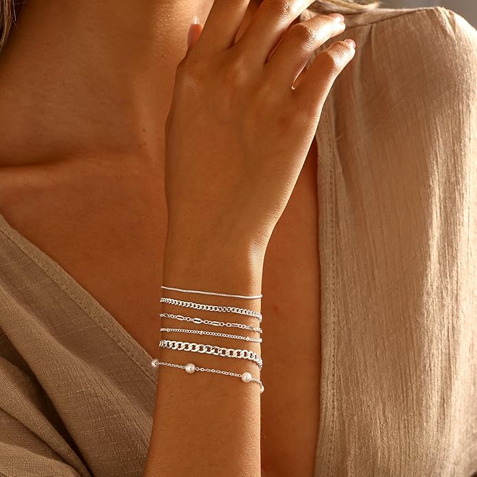 MBW Gold Bracelets for Women Trendy, Dainty 14K Gold Plated Bracelet Stack Beaded Chain Bracelet Set Thin Small Cute Paperclip Bracelets Fashion Waterproof Jewelry Gift Gold Accessories for Women