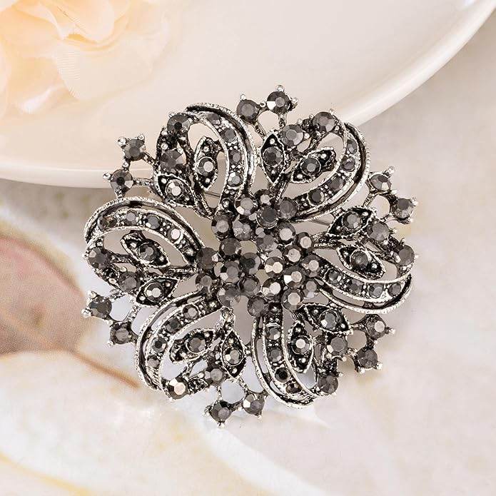 Wedding Party Sprial Flower Crystal Rhinestone Brooch Pin for Women Jewelry