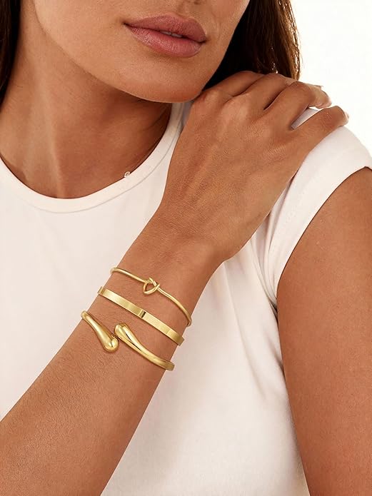 Gold Bangle Bracelets for Women, Non Tarnish Dainty 14K Gold Plated Cuff Bracelets Stackable for Women,Waterproof Bracelet Stack Gold Jewelry Gifts Trendy Adjustable Accessories