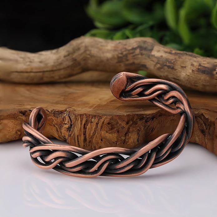 Handmade Elegant Copper Bracelet for Women and Men-Pure Copper Bracelet for Pain Relief and Stress Relief-Adjustable, Thickest, Twisted Copper Wire Bracelet to Fit many Size Wrist(folded)