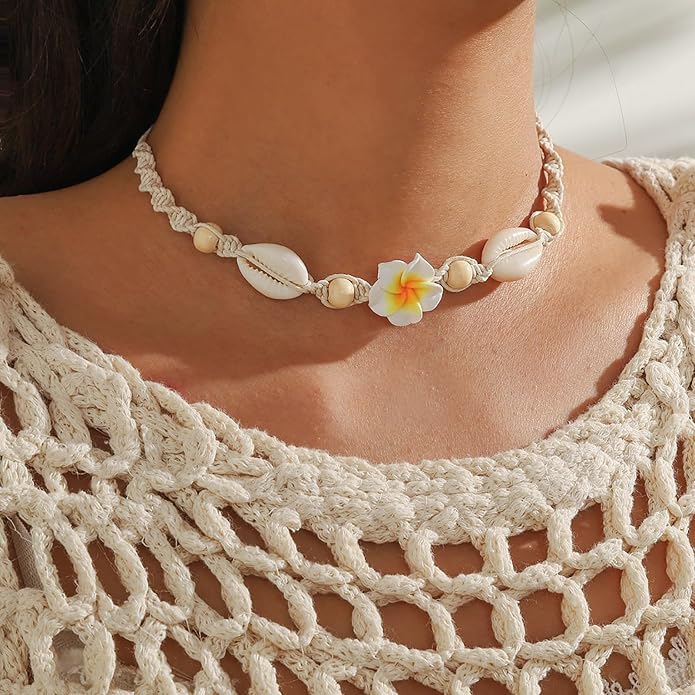 Nackiy Handmade Sea Shell Necklace for Women Summer Adjustable Natural Shell Collar Necklace