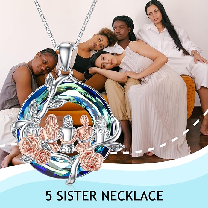 TOUPOP Sisters Gifts from Sister Necklace Sterling Silver Rose Flower with Crystal Jewelry Valentines Day Birthday Gifts for Women Best Friend Friendship