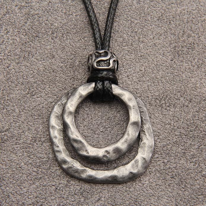 GelConnie Boho Necklaces for Women Vintage Silver Circles Long Pendant Necklace Cowgirl Sweater Necklace Adjustable Leather Choker Necklace for Women