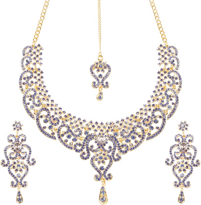 Touchstone Indian jewelry set for women bollywood gold jewellery wedding outfits necklace sets earrings bridal maang tikka fancy costume girls big desi accessories rhinestone in gold or silver tone