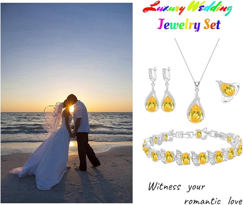 LMXXVJ Jewelry Set for Women,Teardrop Cubic Zirconia Necklace Earrings Adjustable Ring Bracelet Jewelry Set Formal Jewelry Gift