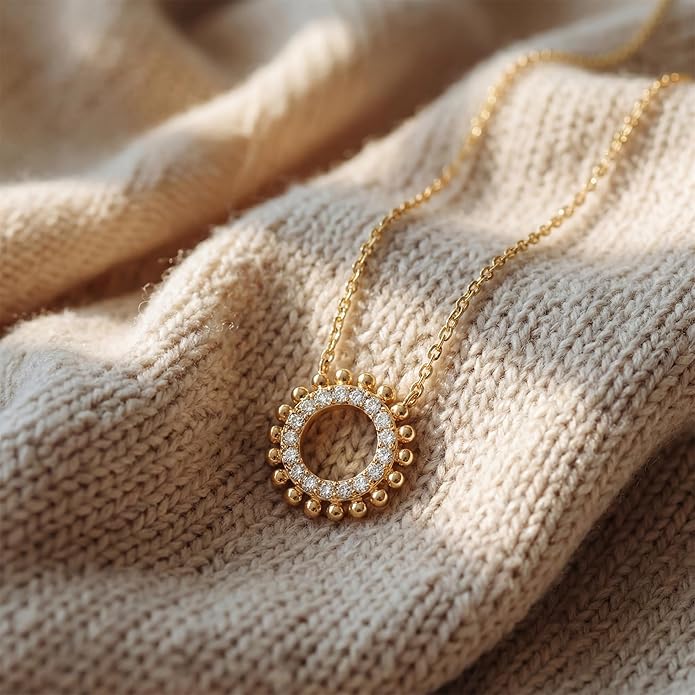 MEVECCO Gold Necklace for Women 18k Gold Plated Sun Charm Choker Pendant Necklace Handmade Minimalist Small Cute Jewelry for Birthday Gifts