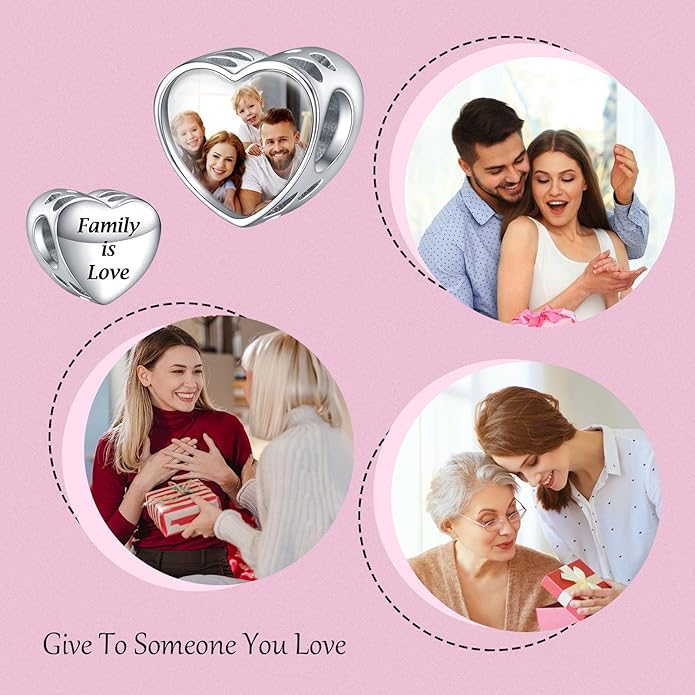 Annmors Personalized Photo Charms For Bracelets/Necklace 925 Sterling Silver Love Heart Shaped Engraved Customize Picture Gift for Birthday Mother's Day,Bead Charms Jewelry for Women