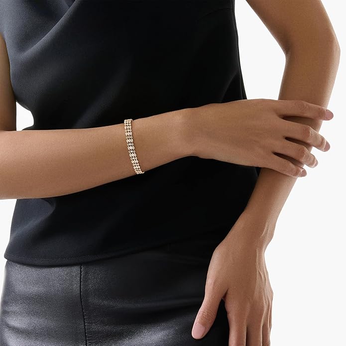 14K Gold Plated Women’s Tennis Bracelet – Sleek CZ Line Bracelet, Fits 6.0"–7.2" Wrist – Sparkly Everyday Jewelry Gift, Contemporary Tennis Bracelets for Women