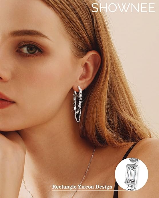 Tassel Chain Small Gold Hoop Dangle Earring For Women Huggie Earring Heart Star CZ 14K Gold Plated Fashion Jewelry Friendship Gift