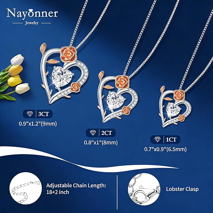 Gorgeous Moissanite Necklaces for Women - Valentine's Day Gifts for Wife Girlfriend, 925 Sterling Silver 1-3CT Moissanite Pendant Jewelry, Wedding Anniversary Birthday Christmas for Mom