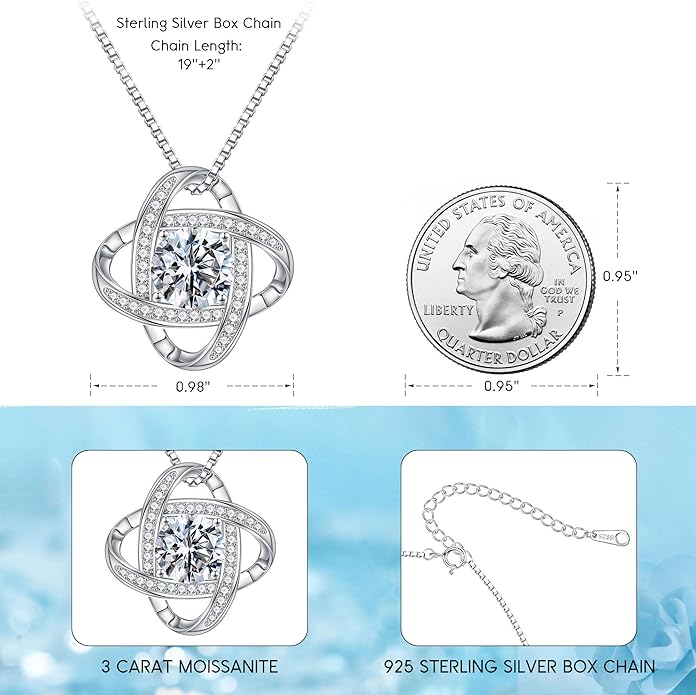 MOOSEA Valentines Day Gifts for Her, 1-3 ct Love Knot Moissanite Necklace VVS1 Clarity Moissanite Pendant Necklace Anniversary Jewelry Gifts Birthday Gifts for Her Wife Girlfriend Mom