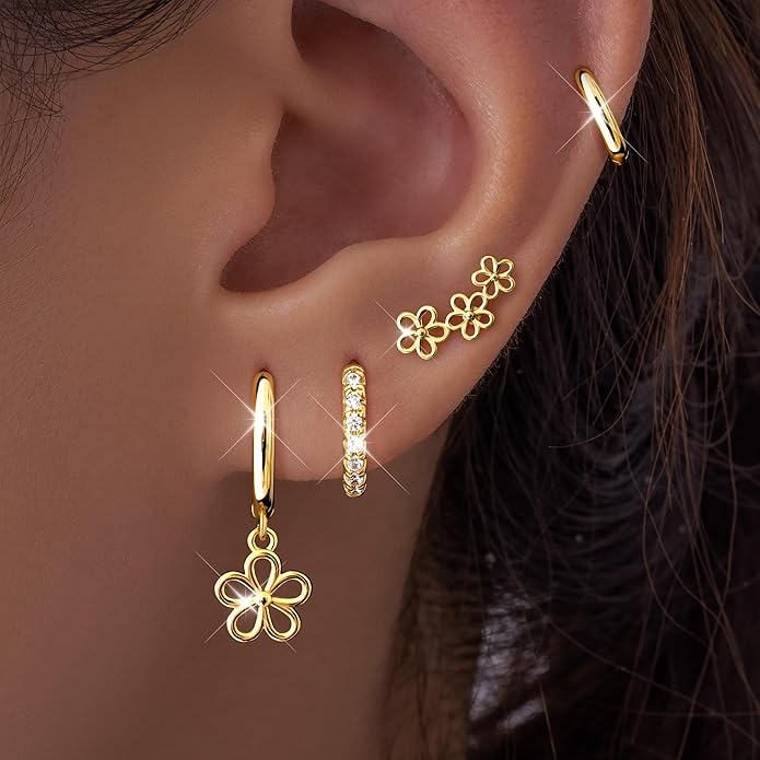 Small Gold Huggie Hoop Earrings Set for Women Men Hypoallergenic 14K Plated Stack Cartilage Earrings, Multiple Piercing Lightweight Mini Thin Cute Dainty Trendy Jewelry Set Christmas Gifts for Women