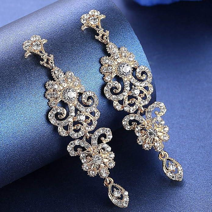 mecresh Gold/Silver Rhinestone Chandelier Wedding Bridal Dangle Earrings