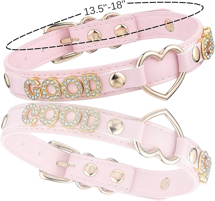 Handmade Gold Heart O-Ring Letter Choker Necklace for Women, Adjustable PU Leather Black/Pink Choker Collar For Women, Goth Choker Collars Necklace