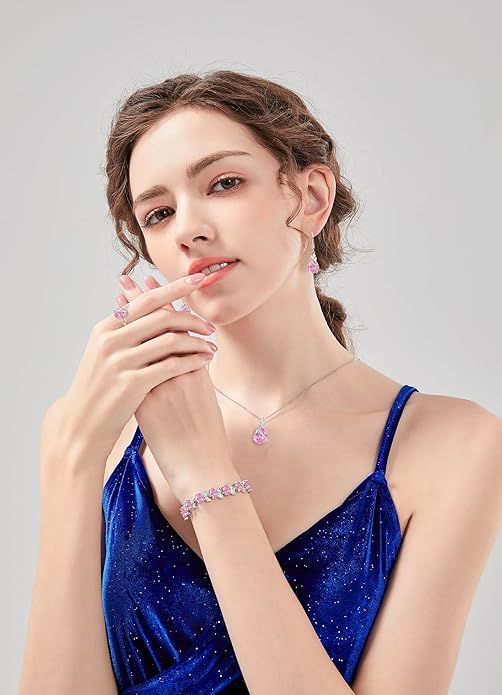 GZWHD Jewelry Set for Women CZ Earrings Necklace Ring Bracelet Set Prom Party Wedding Jewelry Gift for Mother Friend Wife