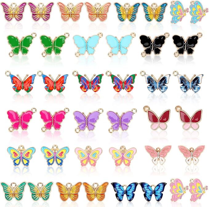 MARFOREVER 40Pcs/20 Pairs Butterfly Charms, Mixed Butterflies Charms for Jewelry Making, Assorted Enamel Butterfly Charm Pendants for Necklace Earring Bracelet Crafting