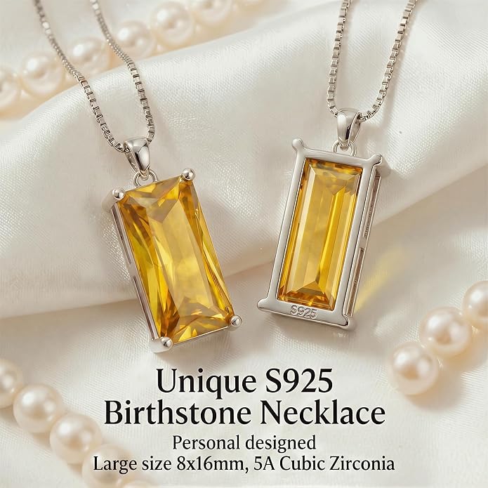 Minimalist Square 8mm×16mm Birthstone Sterling Silver Necklace - Hypoallergenic, Lightweight, Gift for Her