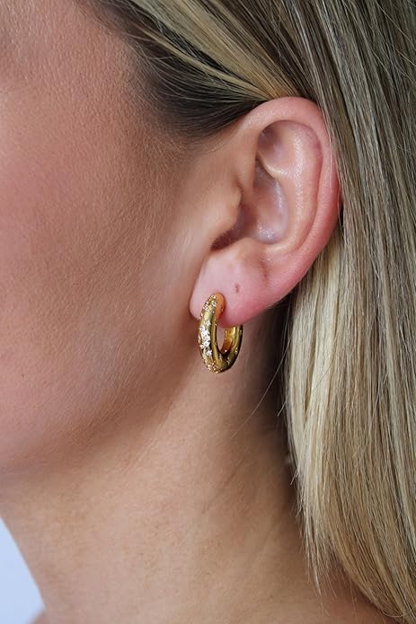 Chunky Gold Hoop Earrings – 18K Gold Plated Hoops with Moon & Star Celestial Details – Bold, Lightweight Earrings for Women by Malibu Sunday