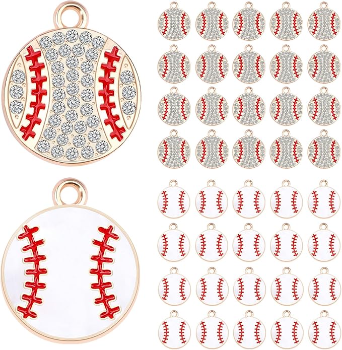 MARFOREVER 40 Pcs/20 Pairs Sports Charms, Baseball Charms for Jewelry Making, Enamel Rhinestone Sports Ball Game Day Charm Pendants for Bracelet Necklace Earrings Making and DIY Crafts