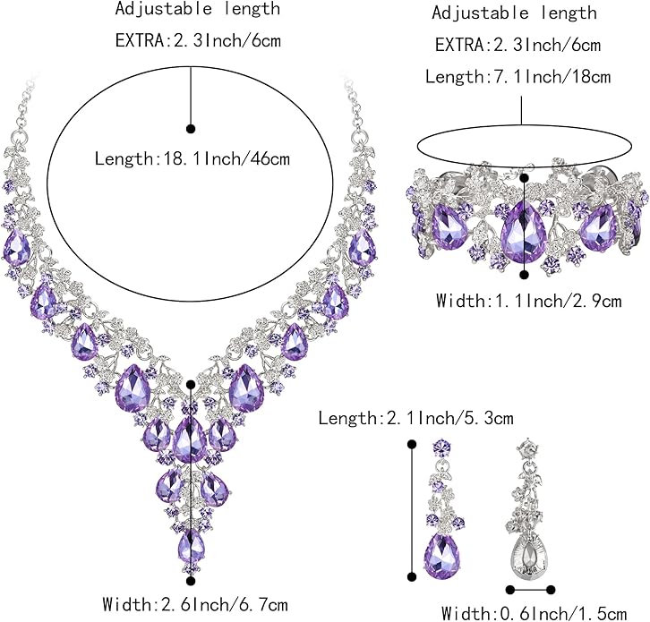 BriLove Women's Wedding Bridal Austrian Crystal Teardrop Flower Cluster Statement Necklace Dangle Earrings Jewelry Set for Party Prom