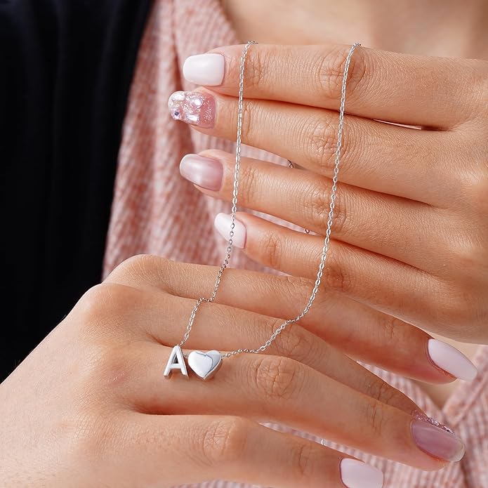 Turandoss Valentines Gifts for Her Kids Girls, Dainty S925 Sterling Silver Tiny Heart Letter A-Z Pendent Necklace Trendy Birthday Valentines Jewelry Gifts for Girls Women